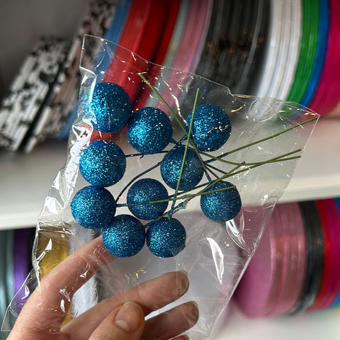 Blue Glitter Balls on Wires