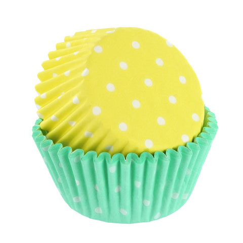 Green & Yellow Polka Dot Baking Cases Pack of 50