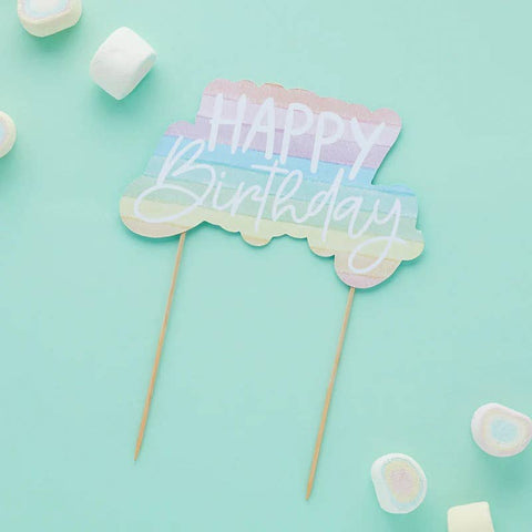 Eco Rainbow 'Happy Birthday' Paper Cake Topper