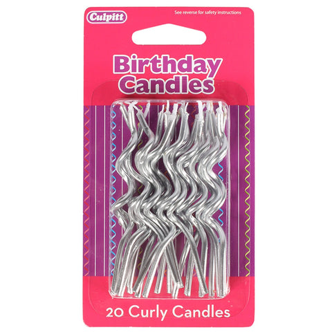 Silver Curly Candles Pack of 20