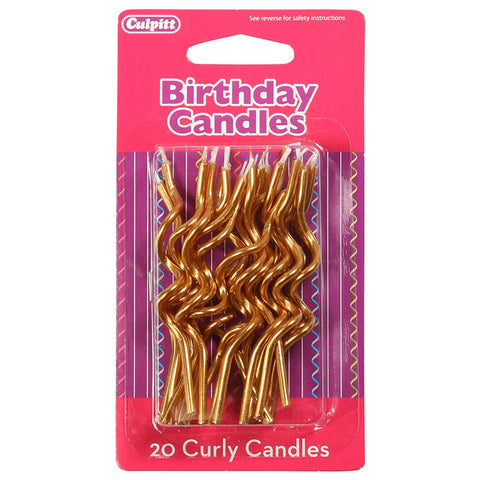 Gold Curly Candles Pack of 20