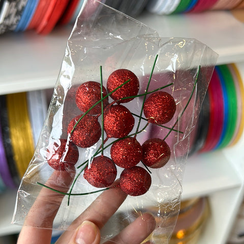 Red Glitter Balls on Wires