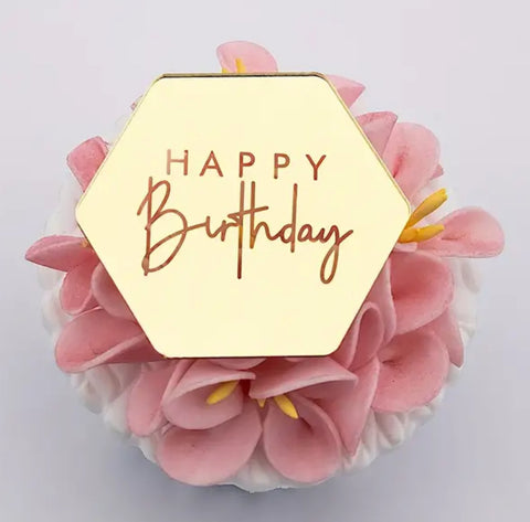 Acrylic Gold Happy Birthday Cupcake Toppers