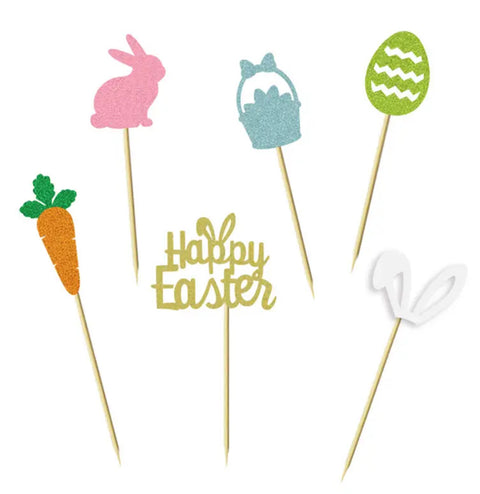 Happy Easter Glitter Cupcake Toppers Pack of 12