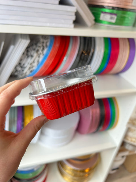 Red Mini Foil Baking Trays with Lid Pack of 10