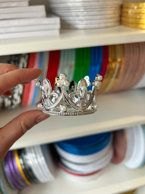 Silver & Pearl Crown Cake Topper