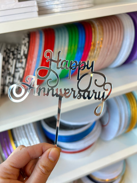 Silver Happy Anniversary Acrylic Topper