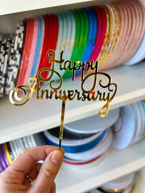 Gold Happy Anniversary Acrylic Topper