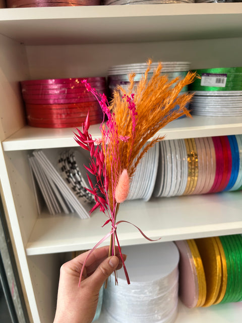 Hot Pink & Orange Mini Dried Flower Bunch