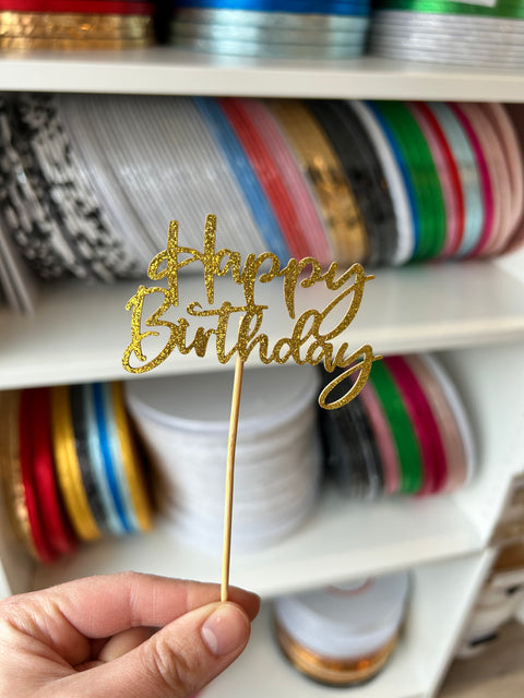 Gold Happy Birthday Cupcake Toppers