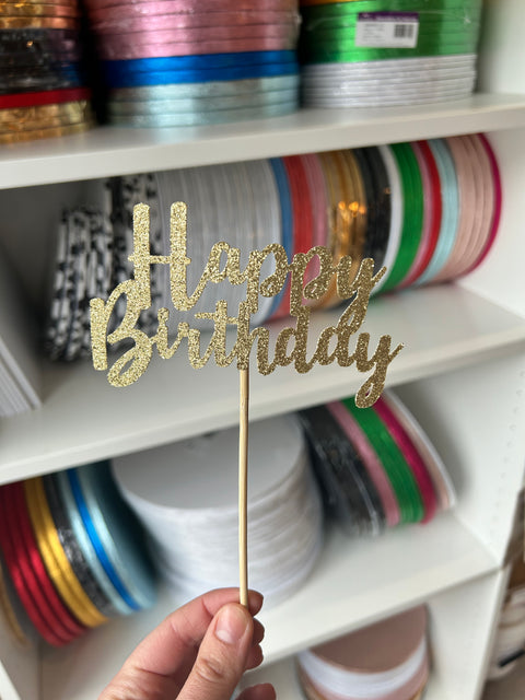 Gold Happy Birthday Glitter Cake Topper