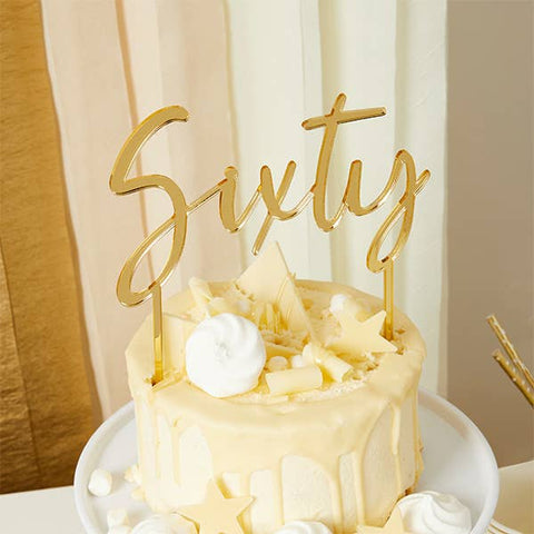 Gold 'Sixty' Acrylic Cake Topper