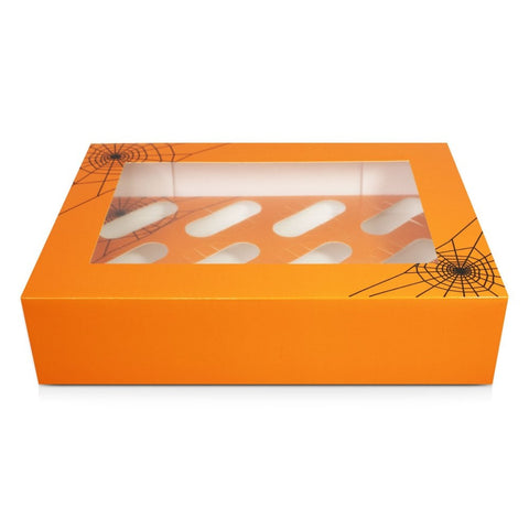 Halloween Cupcake Box - Orange with Cobwebs