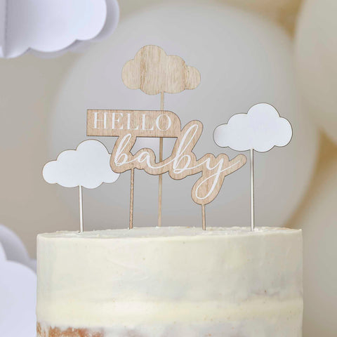 Hello Baby Wooden Cake Topper and Clouds