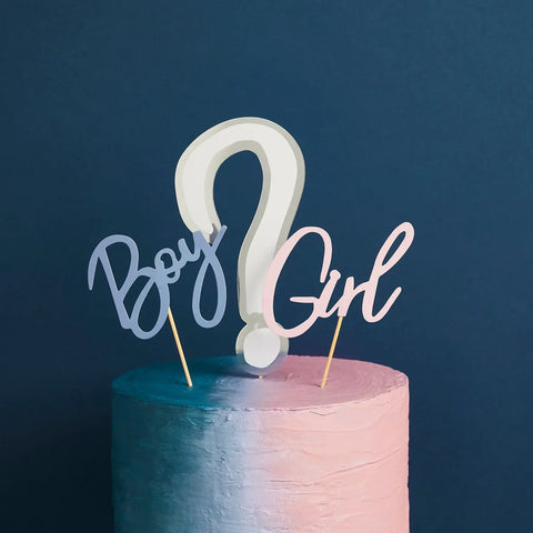 Gender Reveal Card Cake Topper Set